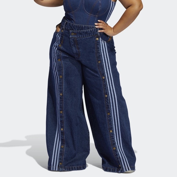 Adidas Ivy Park Wide Leg Denim Snap Up Baggy Pants Jeans Rodeo Collection Sz 2X - Picture 2 of 16